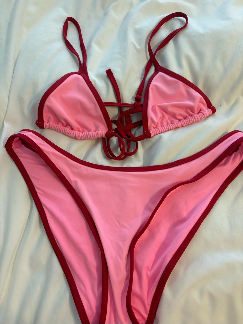 PINK x Frankies Bikinis Pink & Red Two-Piece Bikini Set